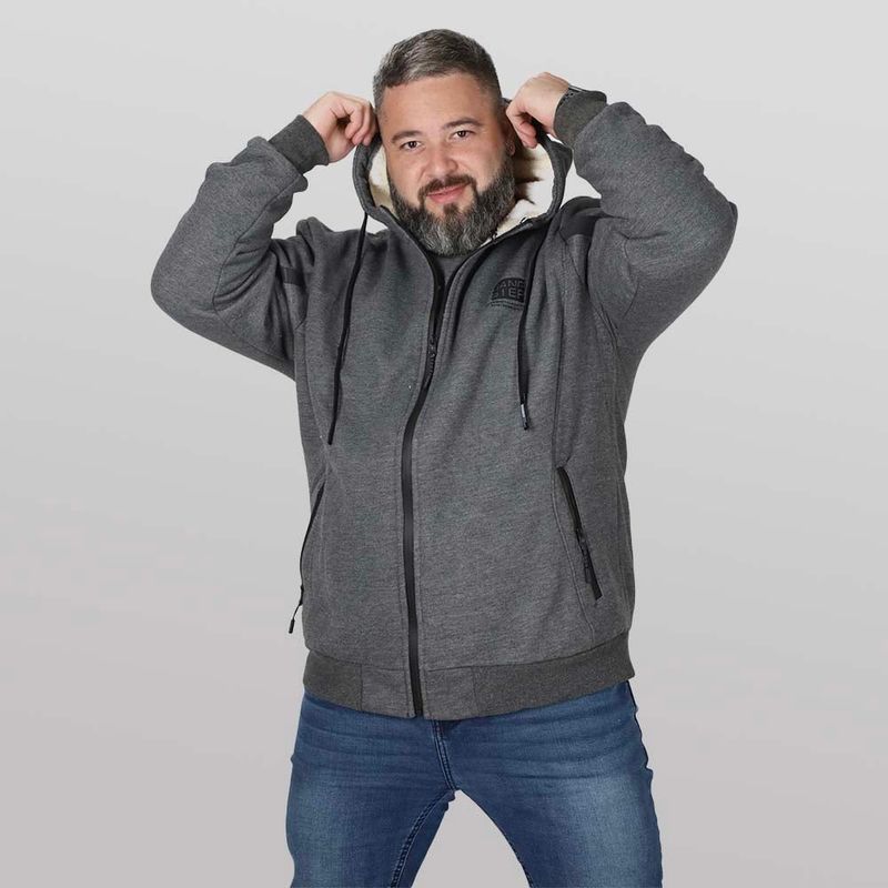 GANGSTER - Plus Polerón Full Zipper Sherpa Eternal Gris Gangster