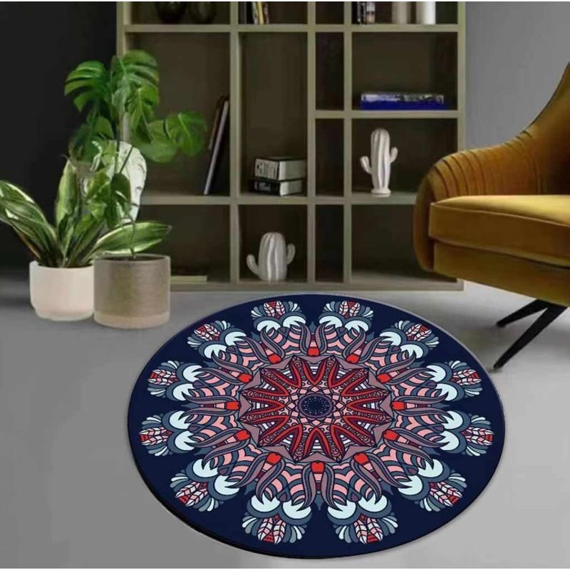 GENERICO - ALFOMBRA REDONDA ANTIDESLIZANTE 160X160 CON DISEÑO 3D MANDALA AZUL WYN