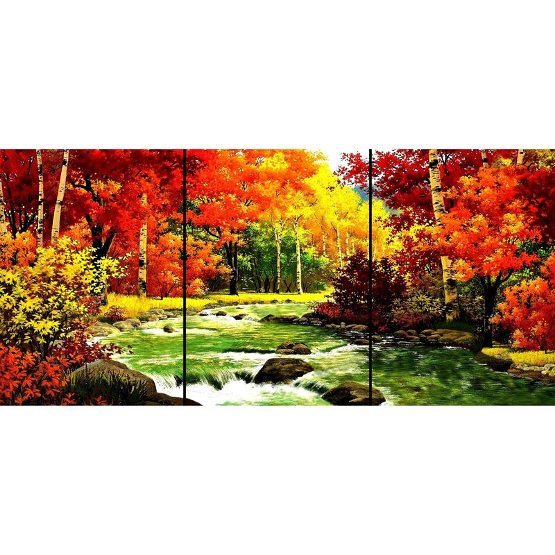 ID1SG IMPRESION DIGITAL1 - Cuadro Decorativo Tríptico Paisaje "BOSQUE ROJIZO" 70 x 150