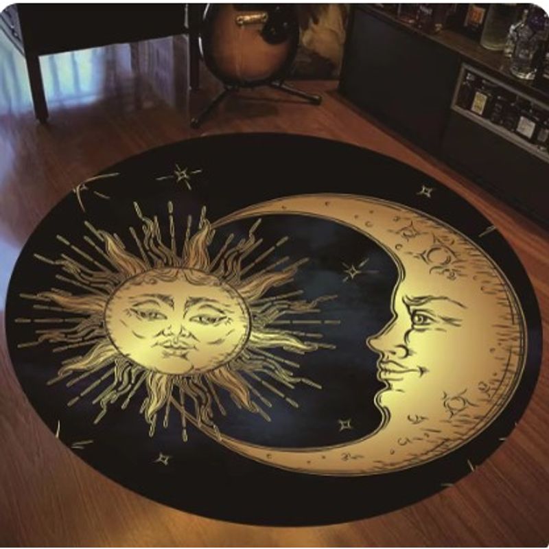 GENERICO - ALFOMBRA REDONDA ANTIDESLIZANTE 160X160  DISEÑO 3D LUNA Y SOL WYN