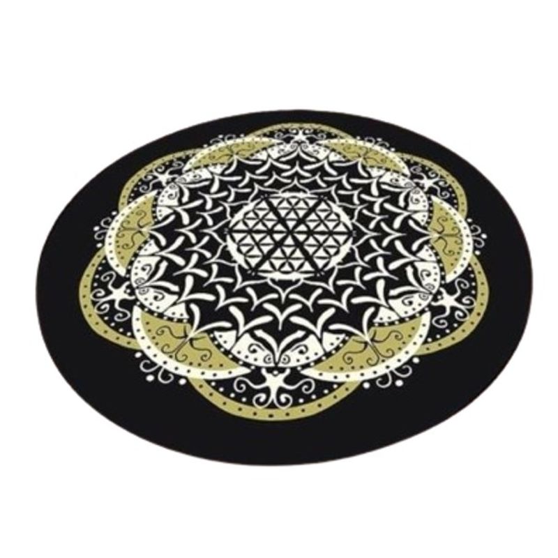 GENERICO - ALFOMBRA REDONDA ANTIDESLIZANTE 160X160  DISEÑO 3D MANDALA DORADO WYN