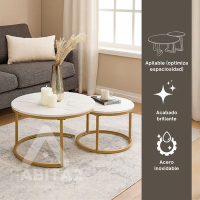 Imagen 2 del producto Mesas de centro redondas tipo nido blanco simil marmol