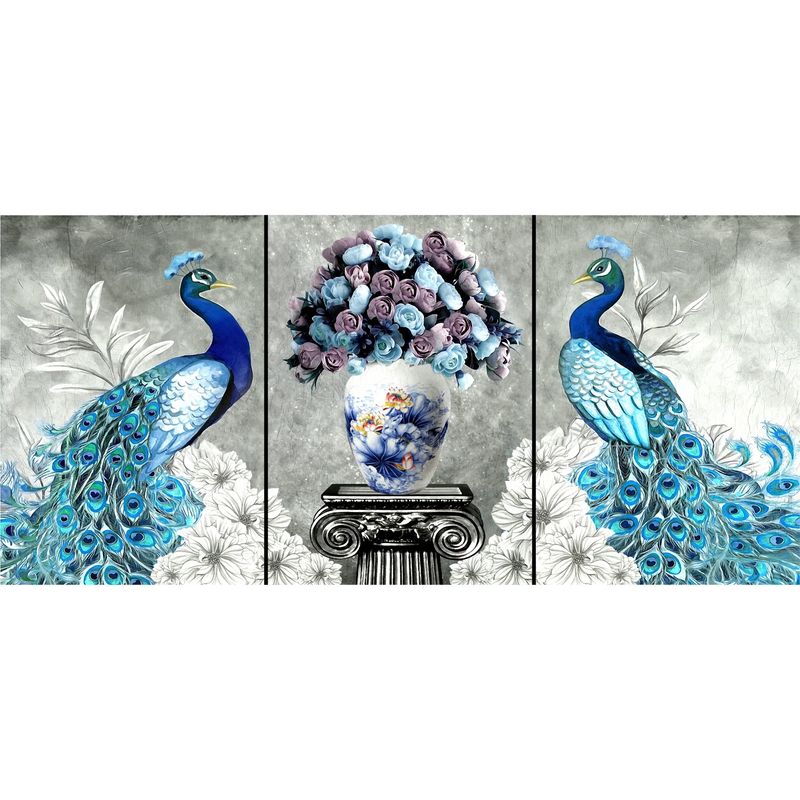 ID1SG IMPRESION DIGITAL1 - Cuadro Decorativo Tríptico  "PAVOS Y JARRÓN" 70 x 150