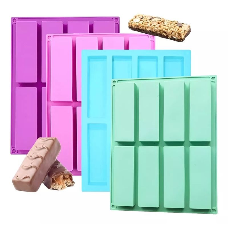 Pasteleria - 4 Moldes Para Chocolate Molde Silicona Reposteria Barras 8cav