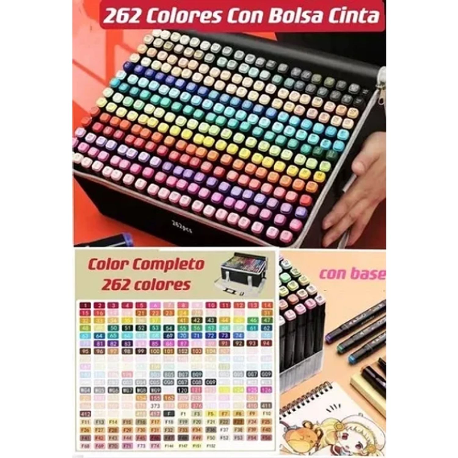 GENERICO Set 262 Marcadores Lápices Colores Touch Doble Punta +