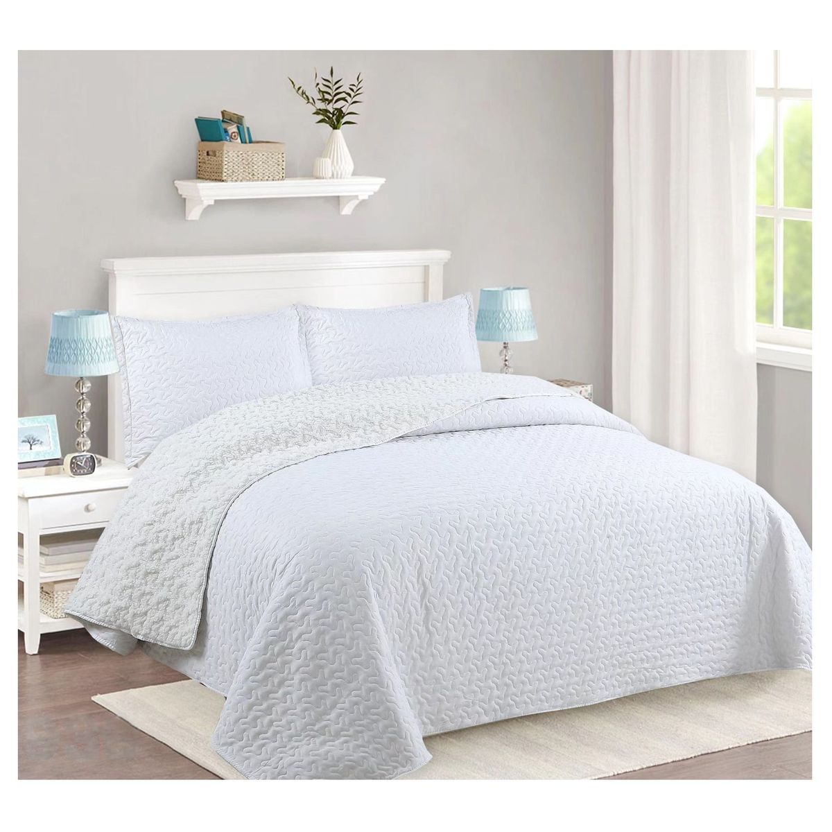 COMPRAPO - Cubrecama Quilt Sherpa 2 Plazas Blanco + 2 Fundas 50x70 Cm