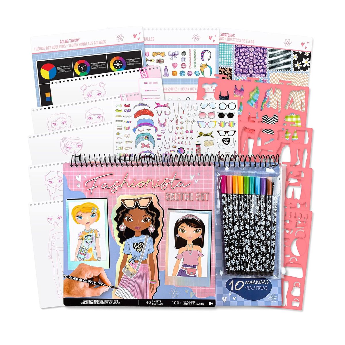 FASHION ANGELS - Libreta Cuaderno Portafolio Fashion Angels Con Marcadores