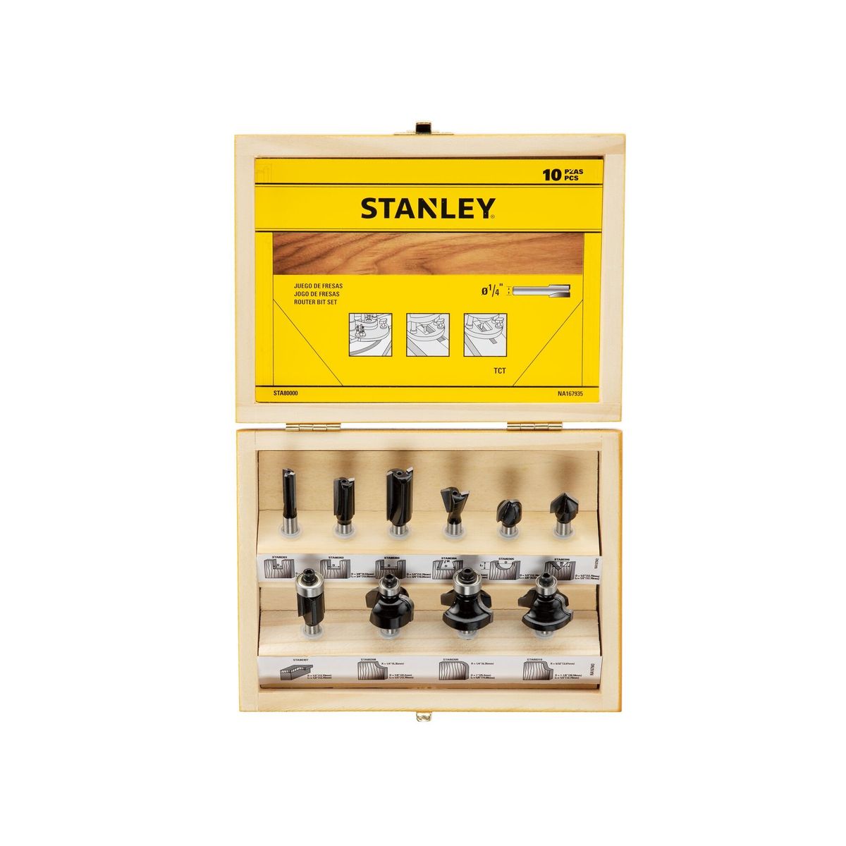 STANLEY - Set 10 fresas vástago 1/4" STANLEY STA80000