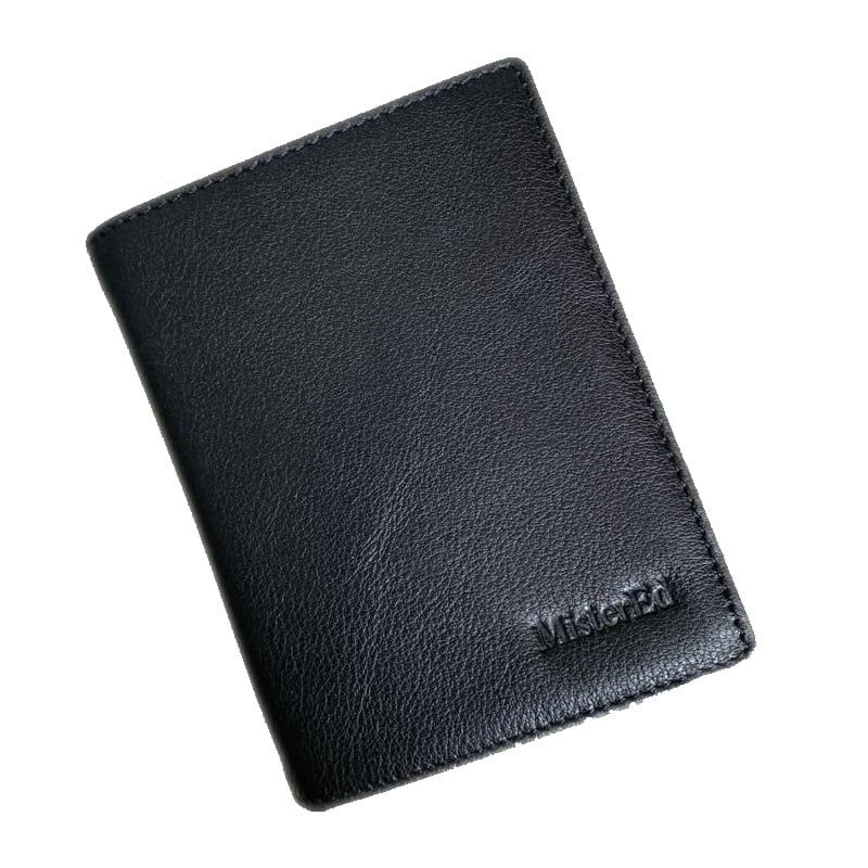 GENERICO - Billetera 100% Cuero color negro, 3 Cuerpos + Bolsa Regalo