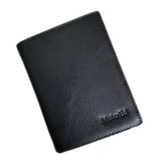 GENERICO - Billetera 100% Cuero color negro, 3 Cuerpos + Bolsa Regalo