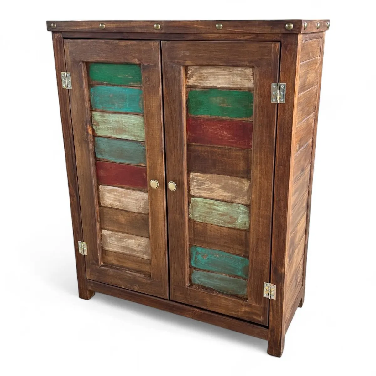 TAIKKEE - MUEBLE RUSTICO TIPO CAVA COLOR ROBLE Y PATINA DE COLORES
