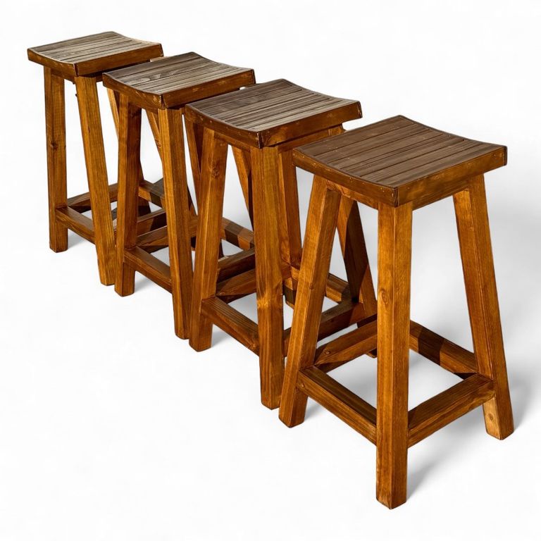 TAIKKEE Taburetes rusticos de madera 70x30x30 pack 4 unidades ...