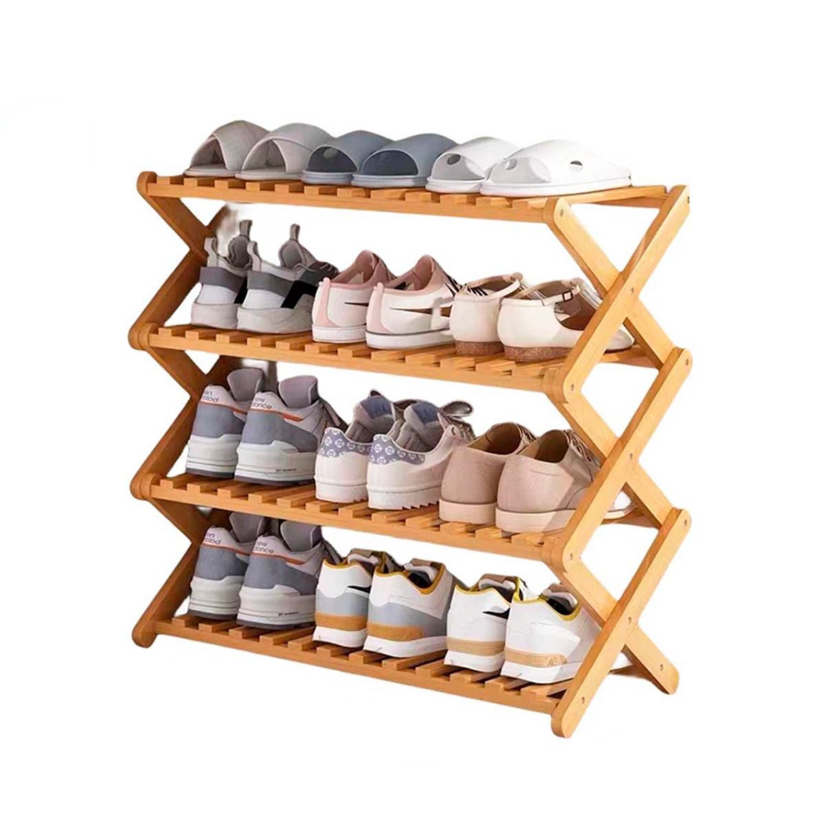 NEWTREE - Zapatera de Madera 4 Niveles Plegable 69x25x67cm