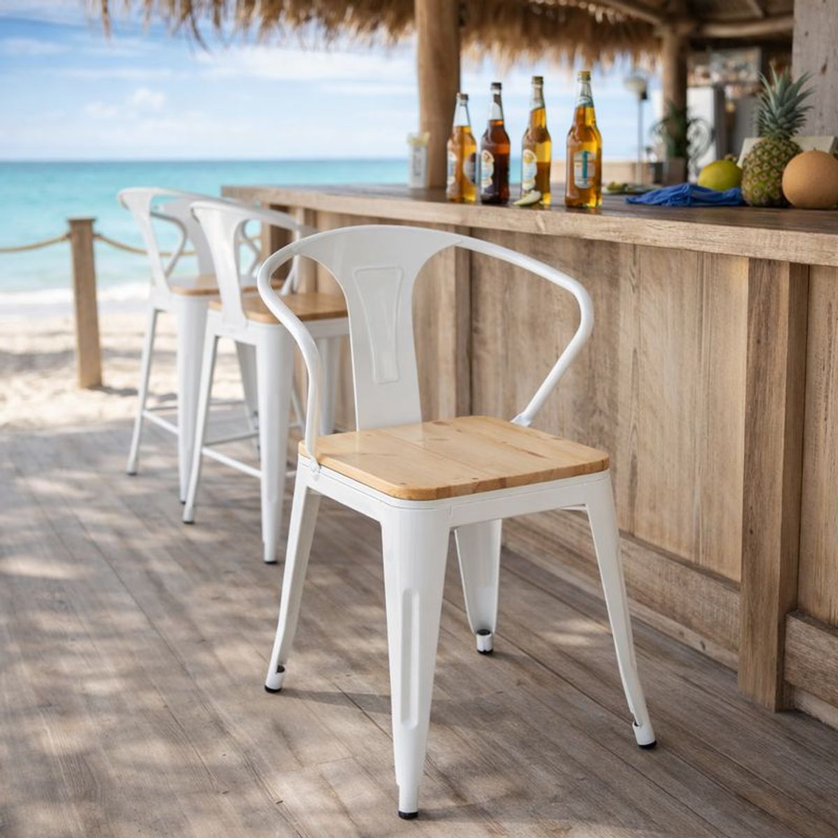 WHITE MARKET - Pack x 4 Sillas tolix blanca con brazos