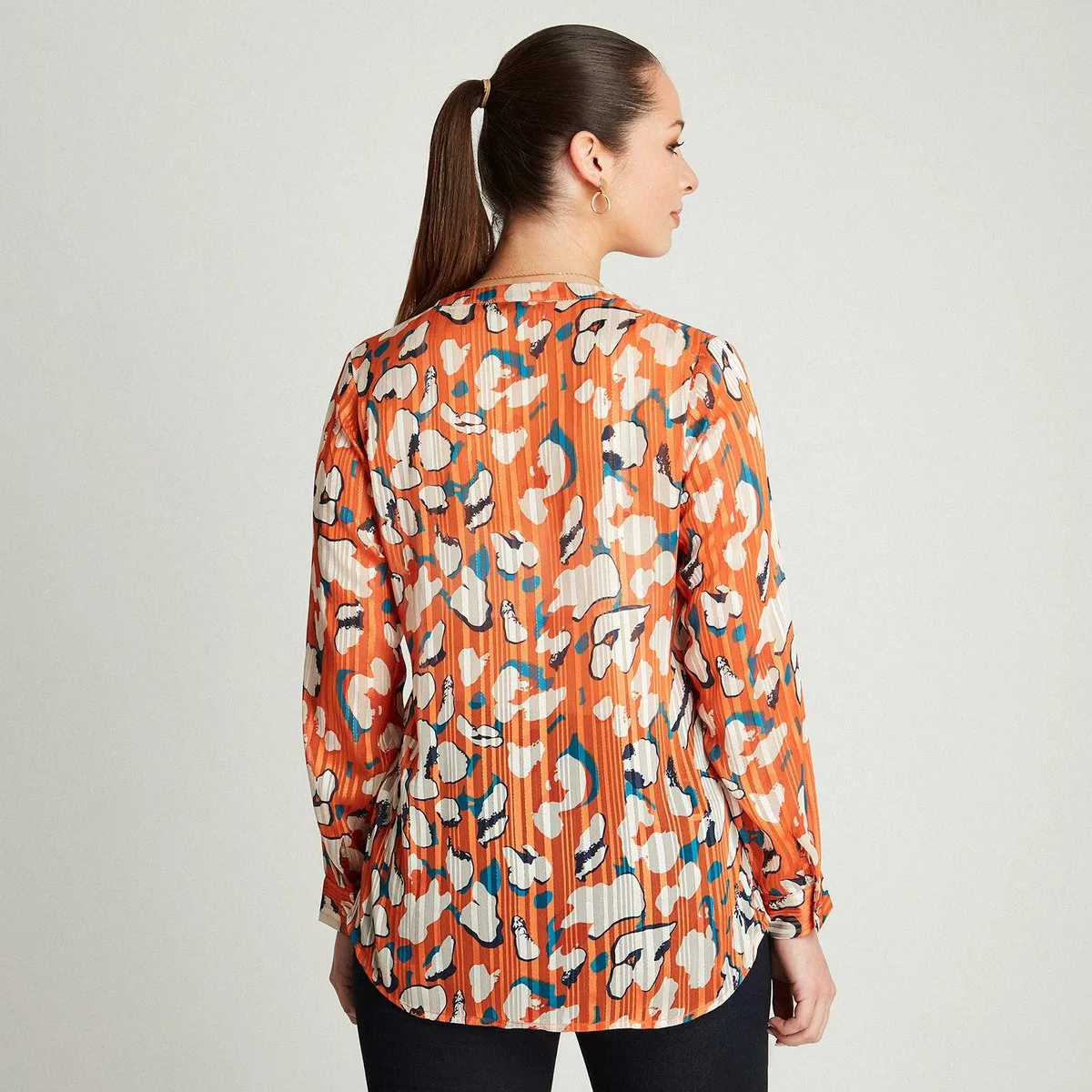 LORENZO DI PONTTI - Blusa Naranjo Estampado Cuello Mao LORENZO DI PONTTI