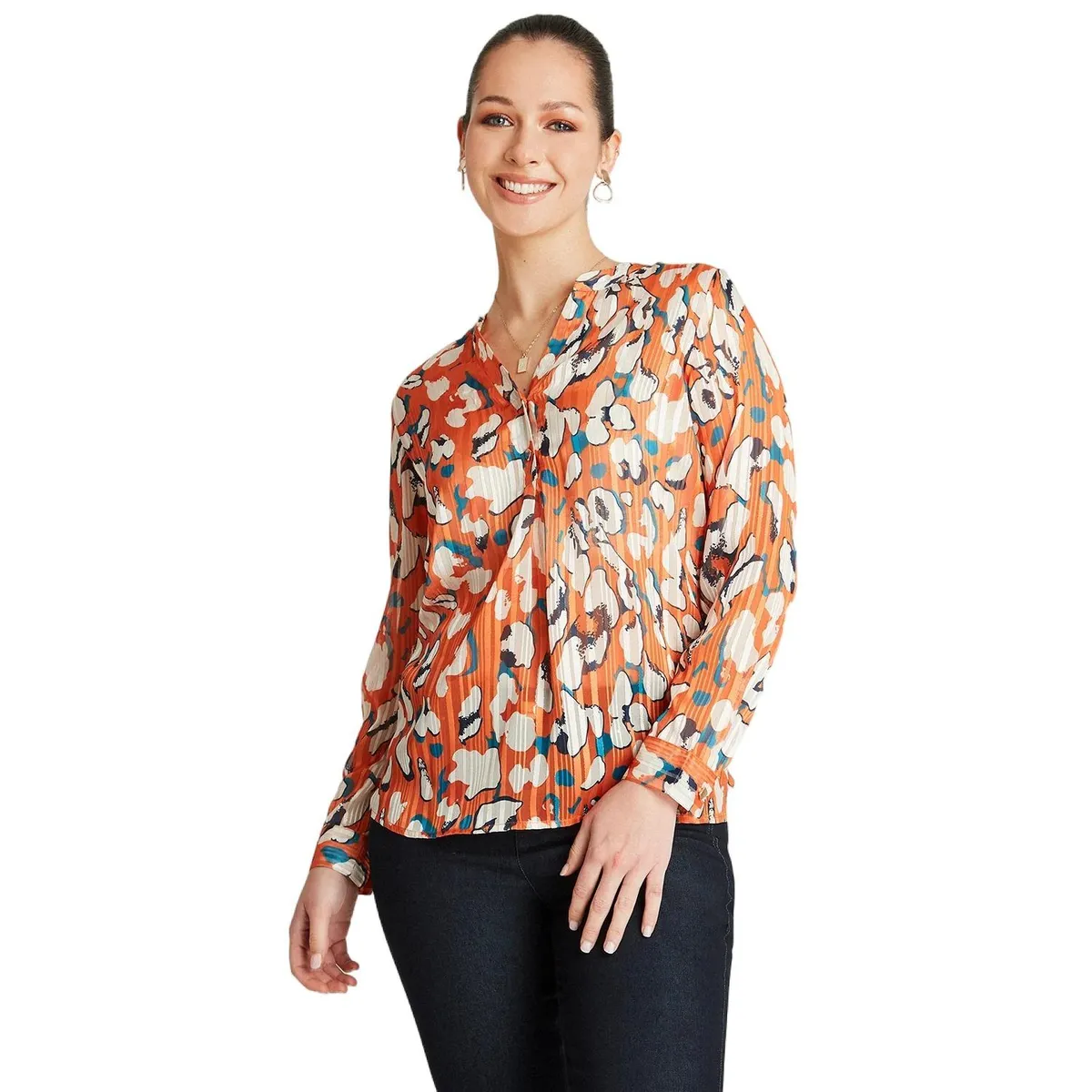 LORENZO DI PONTTI - Blusa Naranjo Estampado Cuello Mao LORENZO DI PONTTI