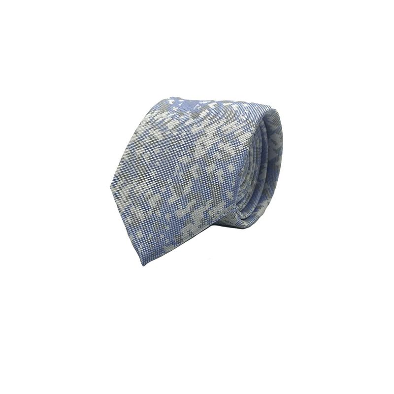 PHILIPPE SALVET - Corbata Celeste Cuadro Gris Microfibra 7 cm