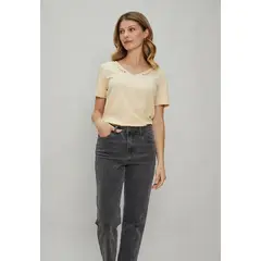 MA GRIFFE - Polera Manga Corta Beige Mujer Magriffe