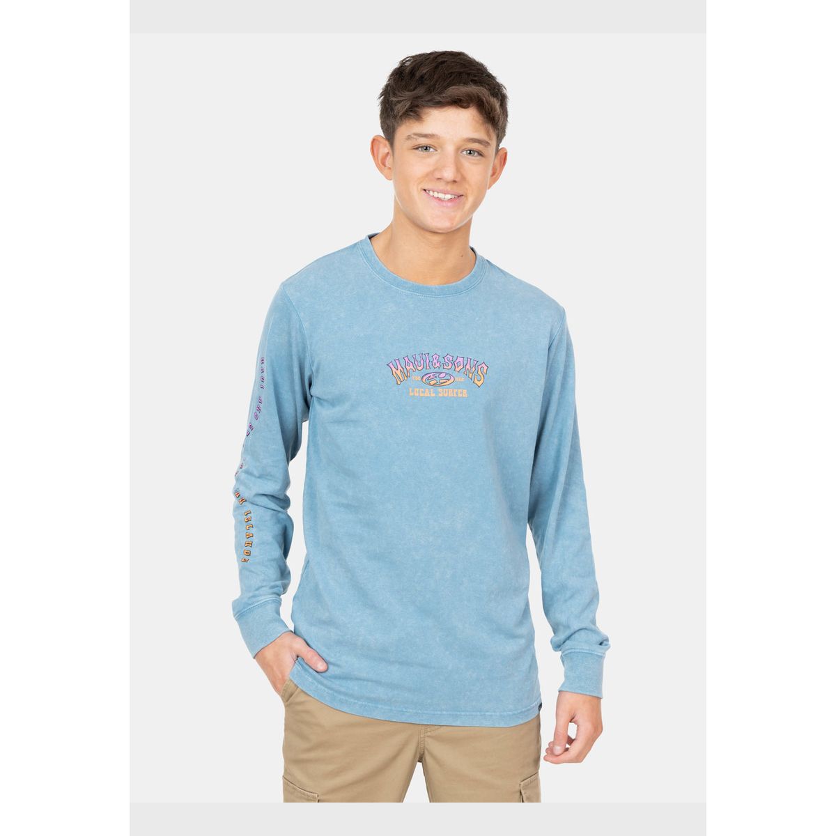 MAUI AND SONS - Polera ML Hawaii Surfing Celeste Infantil Maui And Sons