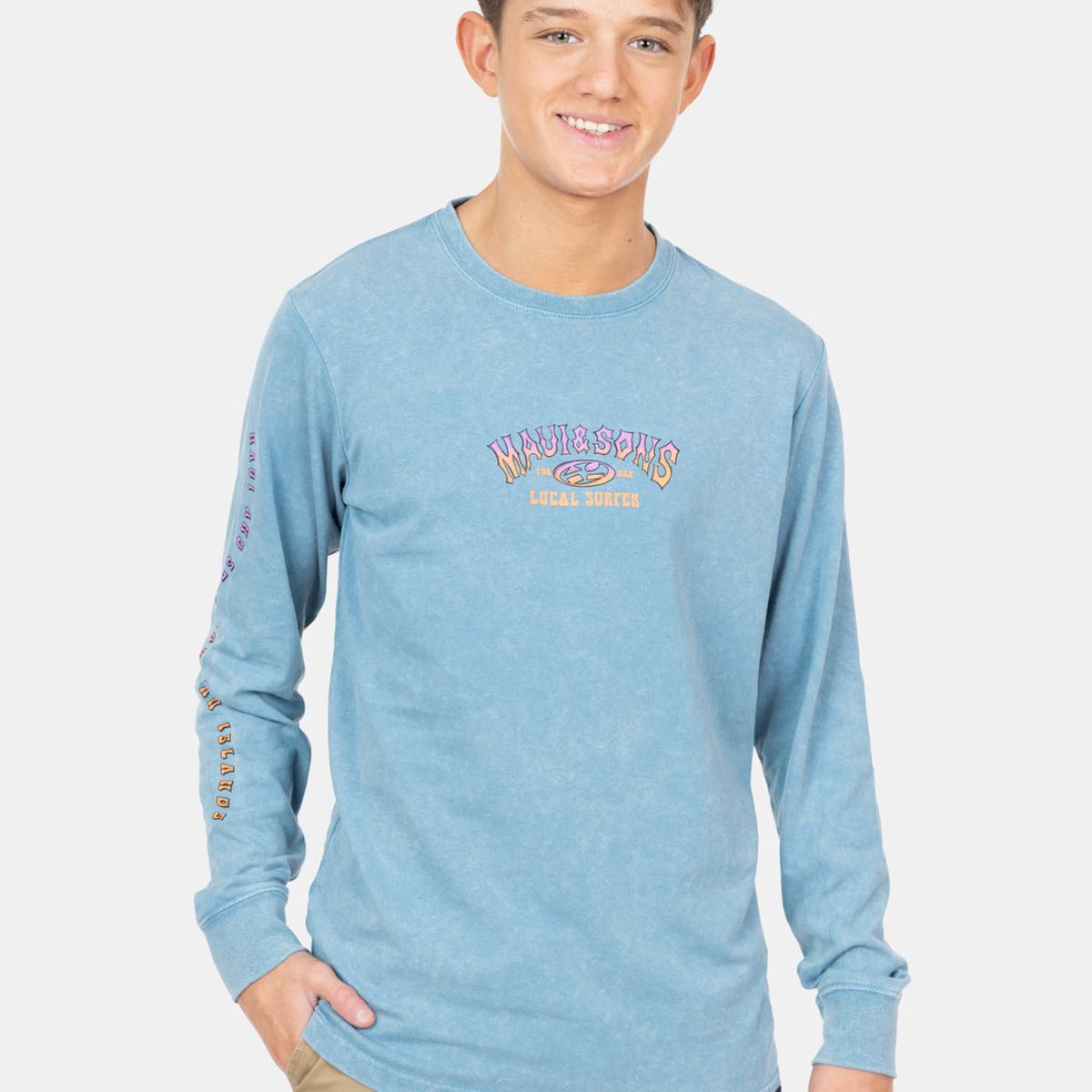 MAUI AND SONS - Polera ML Hawaii Surfing Celeste Infantil Maui And Sons