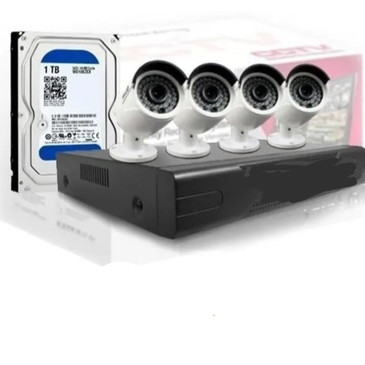 GENERICO - Kit Cctv 4 Cámaras 2 MP con Disco Duro 1 Terabyte 1080P