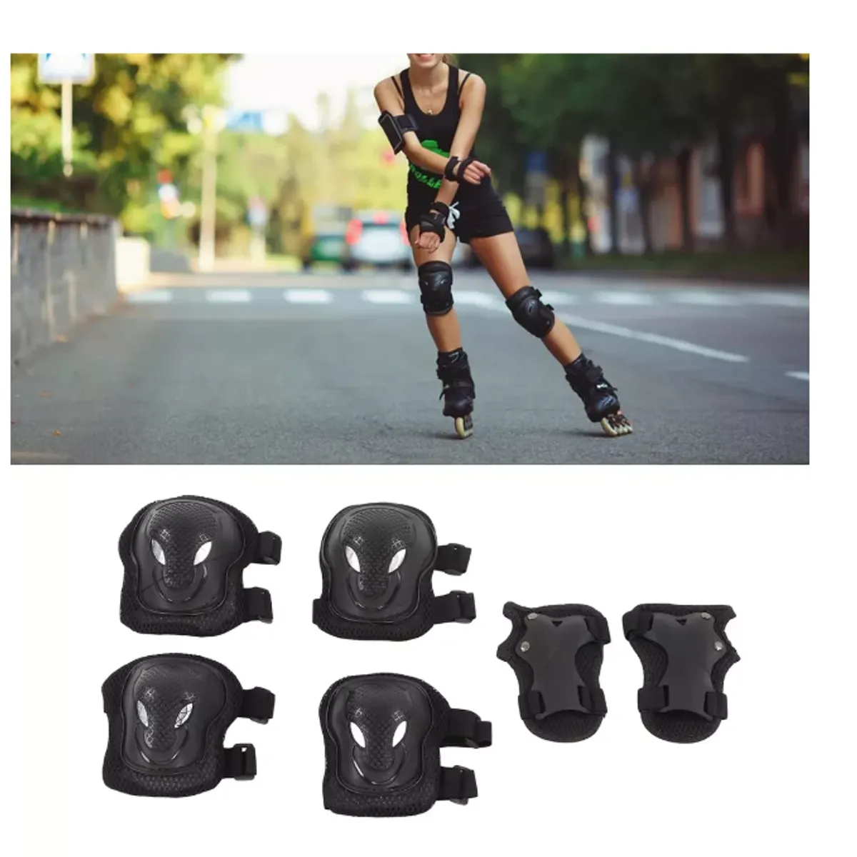 GENERICO - Set De Protección Adultos Rodillera Codera Muñequera Negro