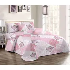 GENERICO - CUBRECAMA DE VERANO QUILT CON DISEÑO CUADRO ROSA 2 PLAZA