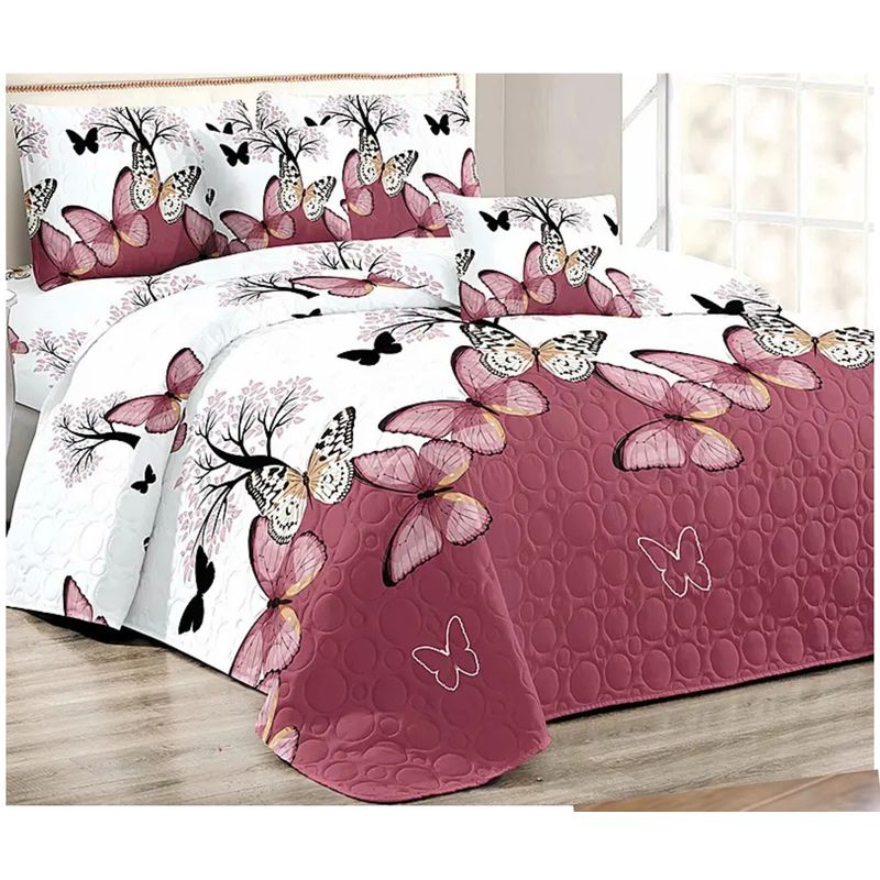 GENERICO - CUBRECAMA DE VERANO QUILT CON DISEÑO MARIPOSAS ROSA 2 PLAZA
