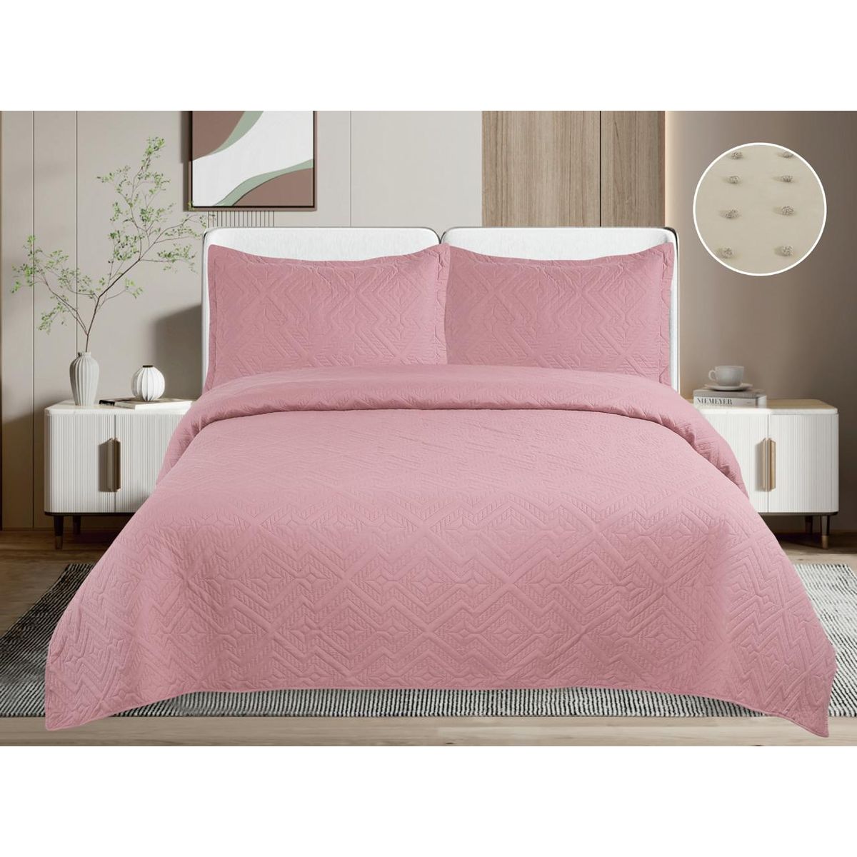GENERICO - Quilt de Verano 2 plazas. Rosado  TF05