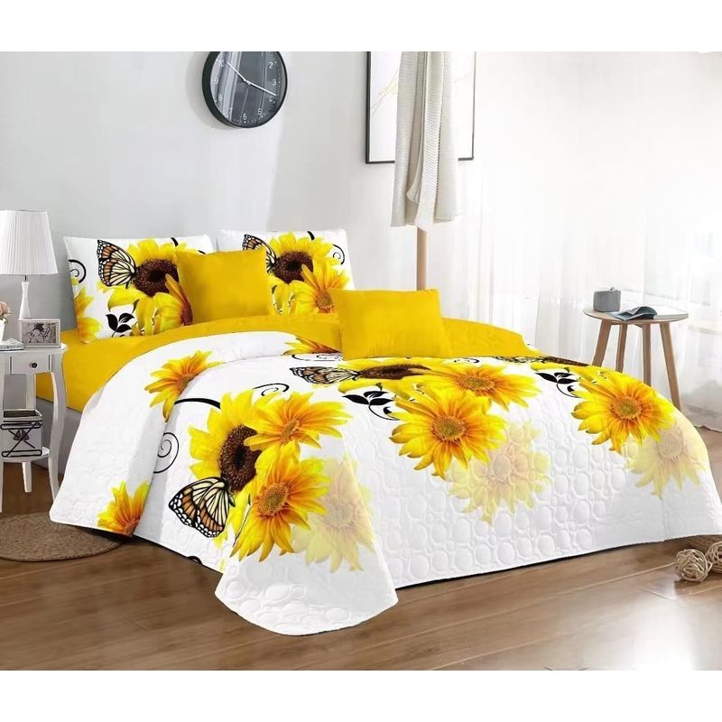 GENERICO - Quilt de Verano 2 plazas. Blanco con Girasoles  TFCC130