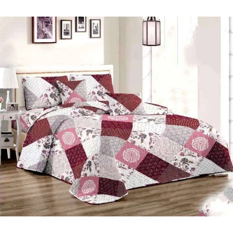 GENERICO - CUBRECAMA DE VERANO QUILT CON DISEÑO CUADRO ROSA KING