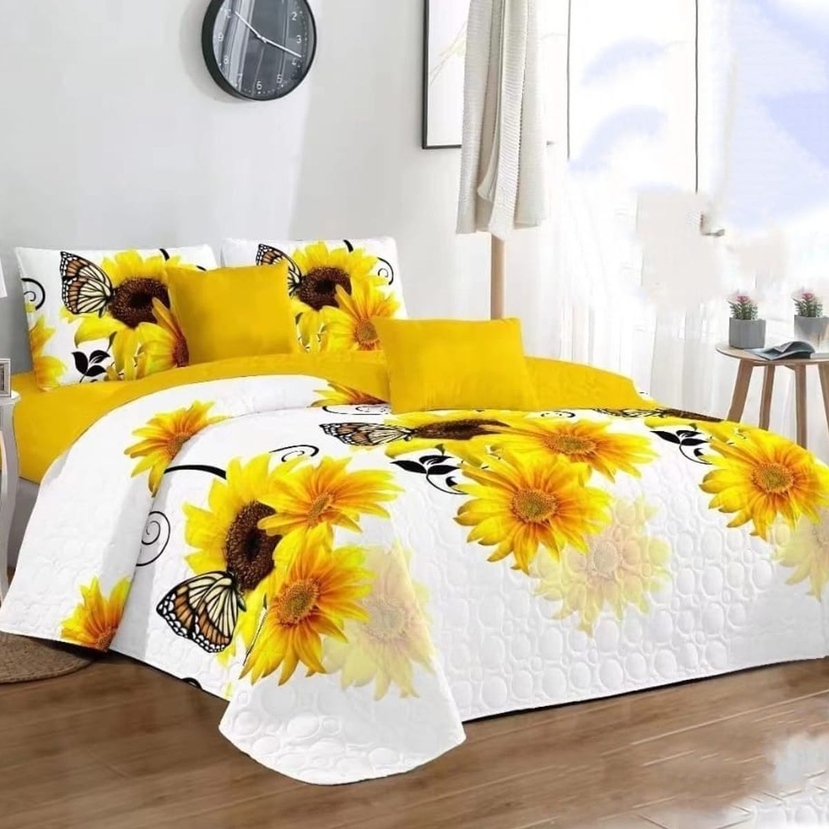 GENERICO - CUBRECAMA DE VERANO QUILT CON DISEÑO BLANCO GIRASOL KING