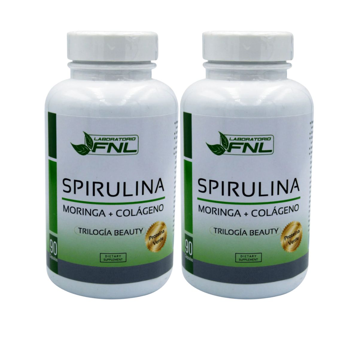 FNL - Spirulina + Moringa + Colágeno 550 mg 180 Cápsulas FNL Pack 2 Frascos