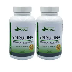 FNL - Spirulina + Moringa + Colágeno 550 mg 180 Cápsulas Pack 2 Frascos