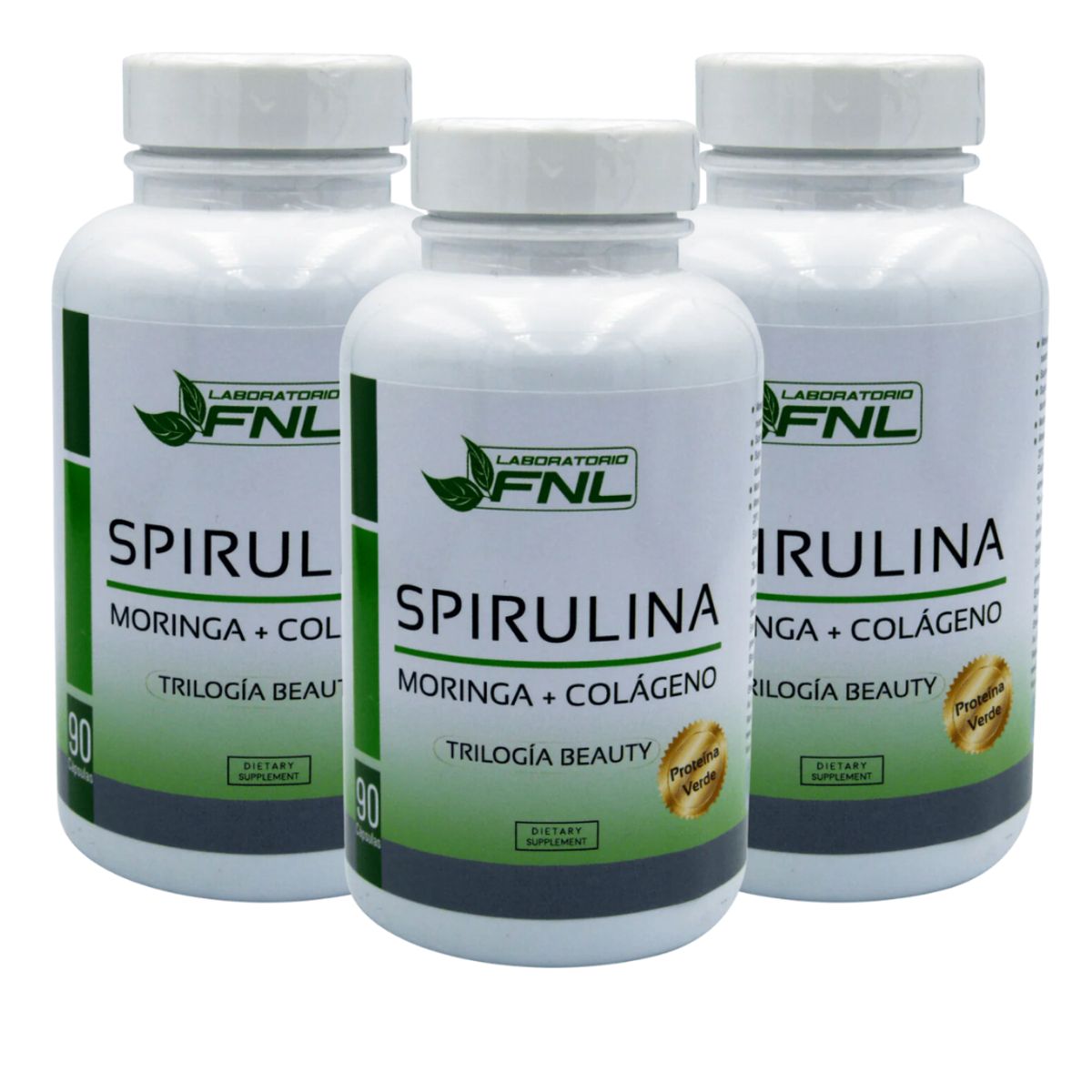 FNL - Spirulina + Moringa + Colágeno 550 mg 270 Cápsulas FNL Pack 3 Frascos