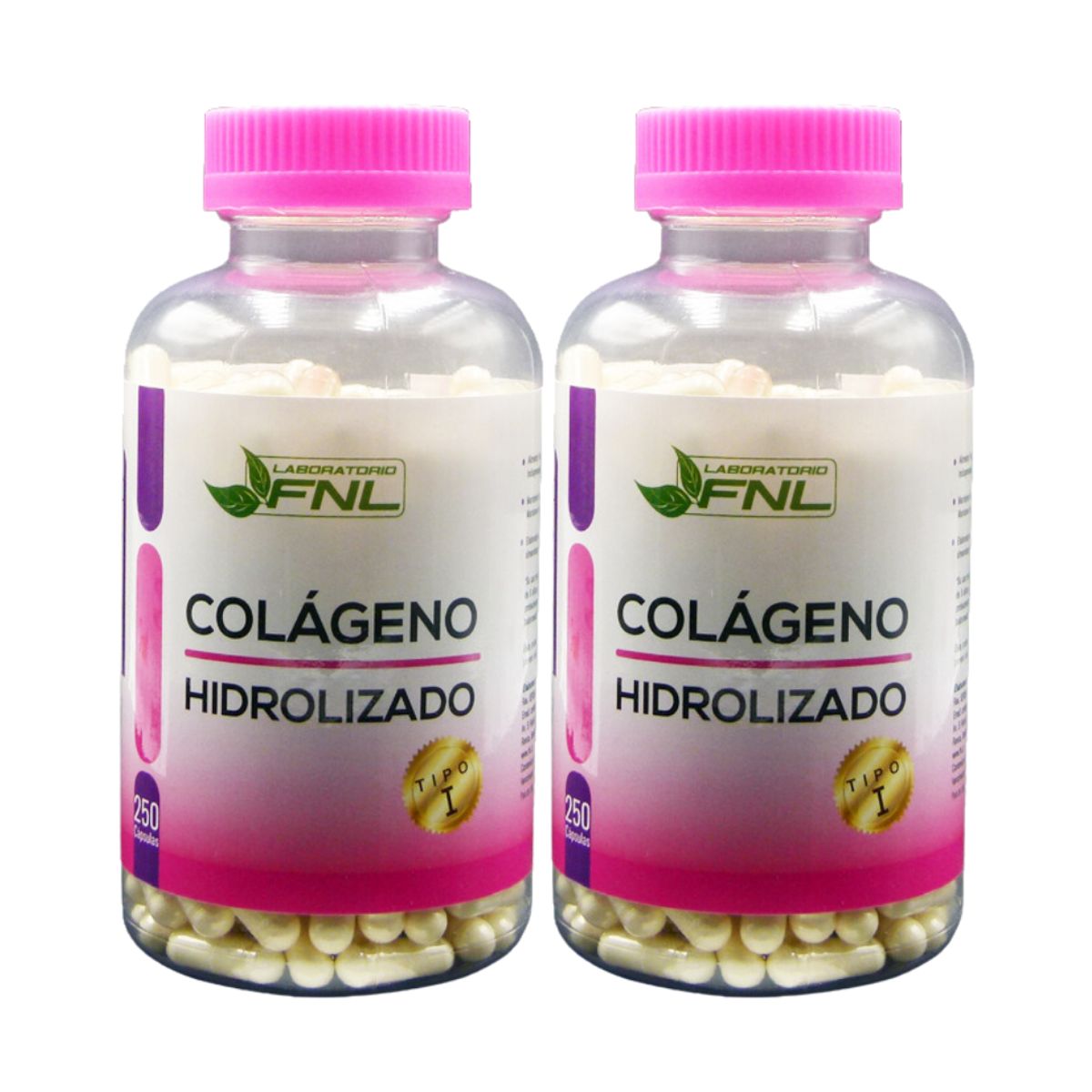 FNL - Colágeno Hidrolizado 350mg 500 Cápsulas 2 Frascos x 250 Caps FNL