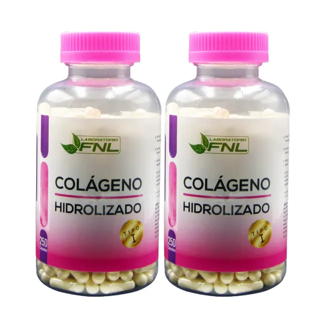 FNL - Colágeno Hidrolizado 350mg 500 Cápsulas 2 Frascos x 250 Caps FNL
