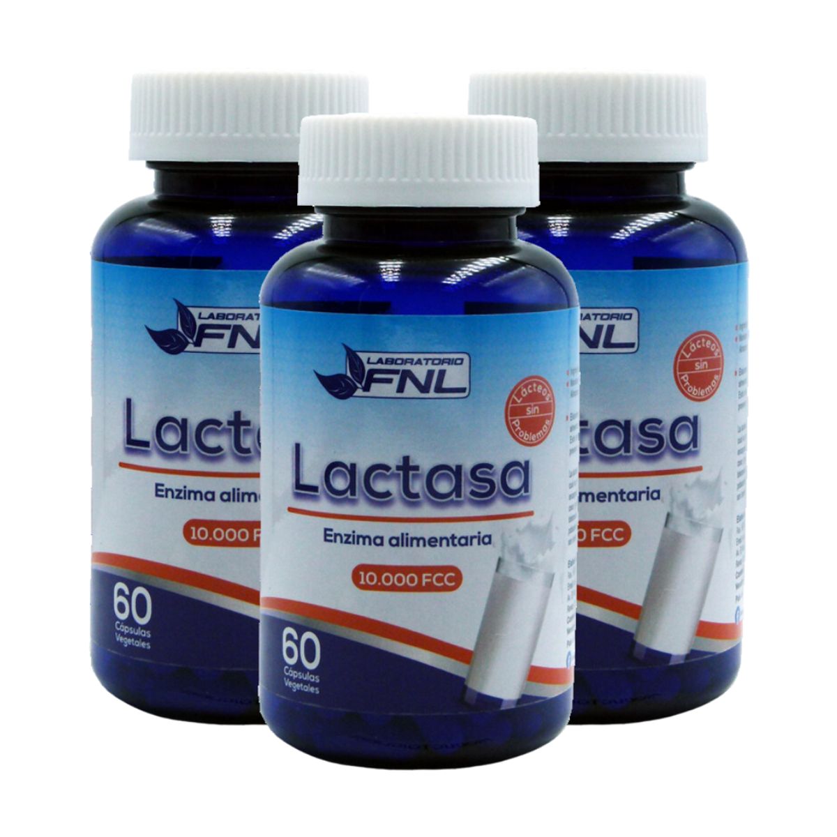 FNL - Lactasa 500mg 180 Cápsulas FNL 3 Frascos x 60caps