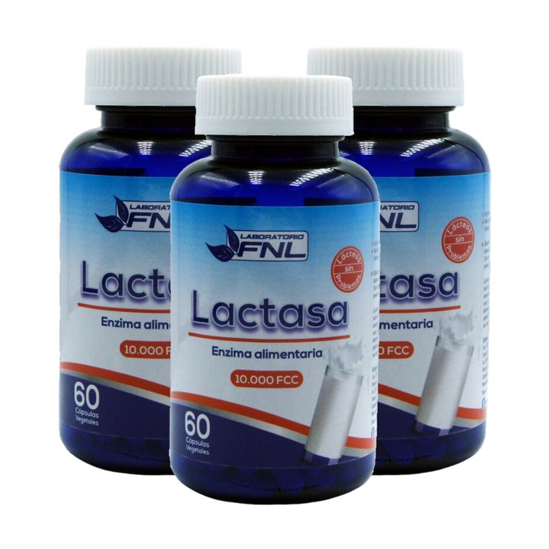 FNL - Lactasa 500mg 180 Cápsulas FNL 3 Frascos x 60caps