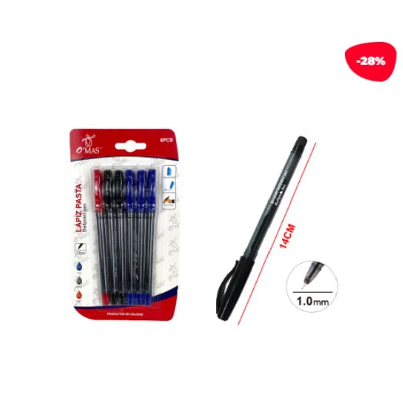GENERICO - Lapiz Pasta 1Mm 3 Colores 6 Pcs 14Cm