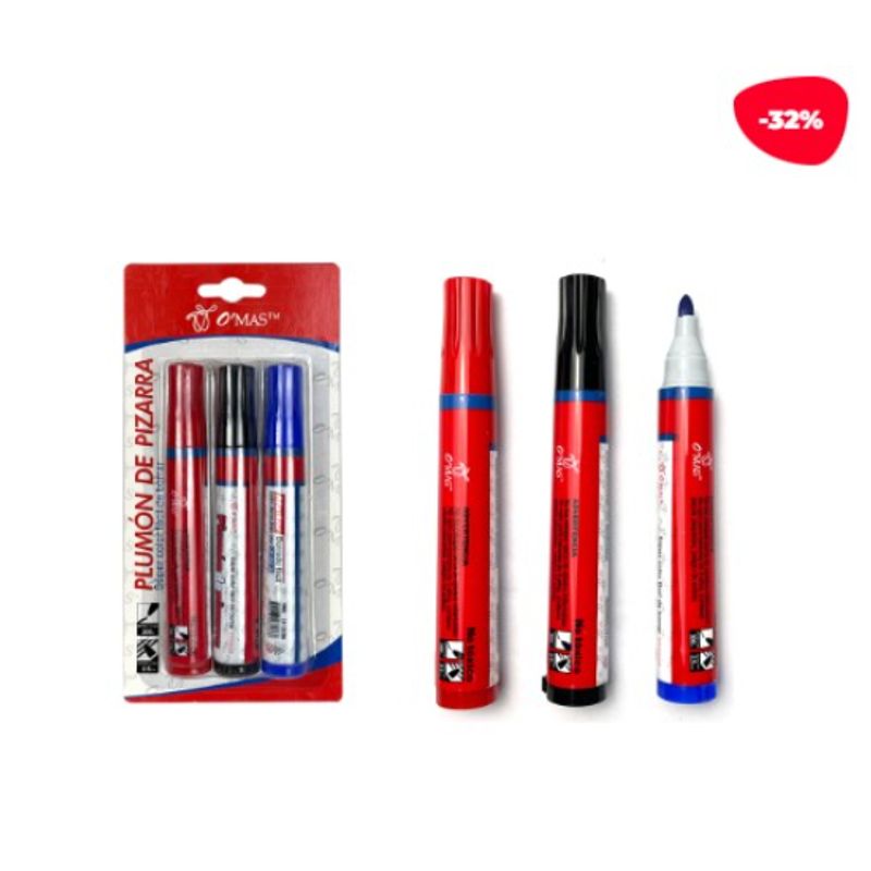 GENERICO - Plumon De Pizarra Acrilico Negro/ Rojo/ Azul 3 Piezas