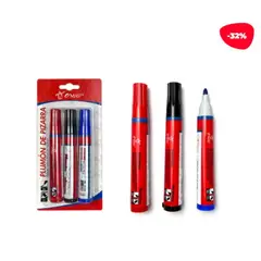 GENERICO - Plumon De Pizarra Acrilico Negro/ Rojo/ Azul 3 Piezas