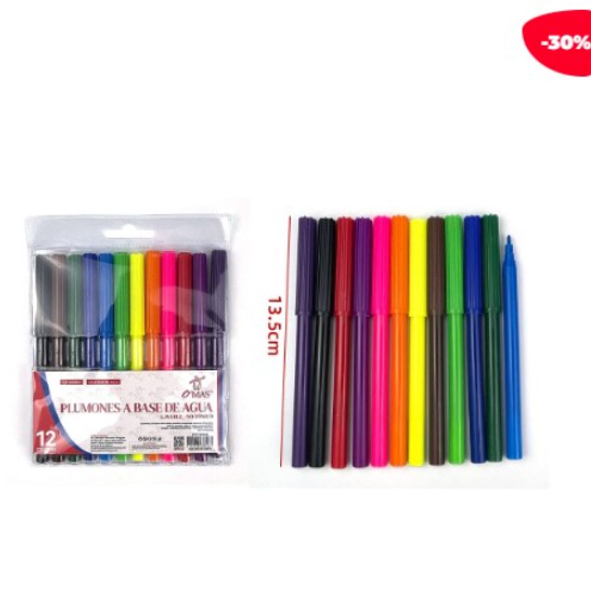 GENERICO - Plumones A Base De Agua 12 Colores 13.5Cm