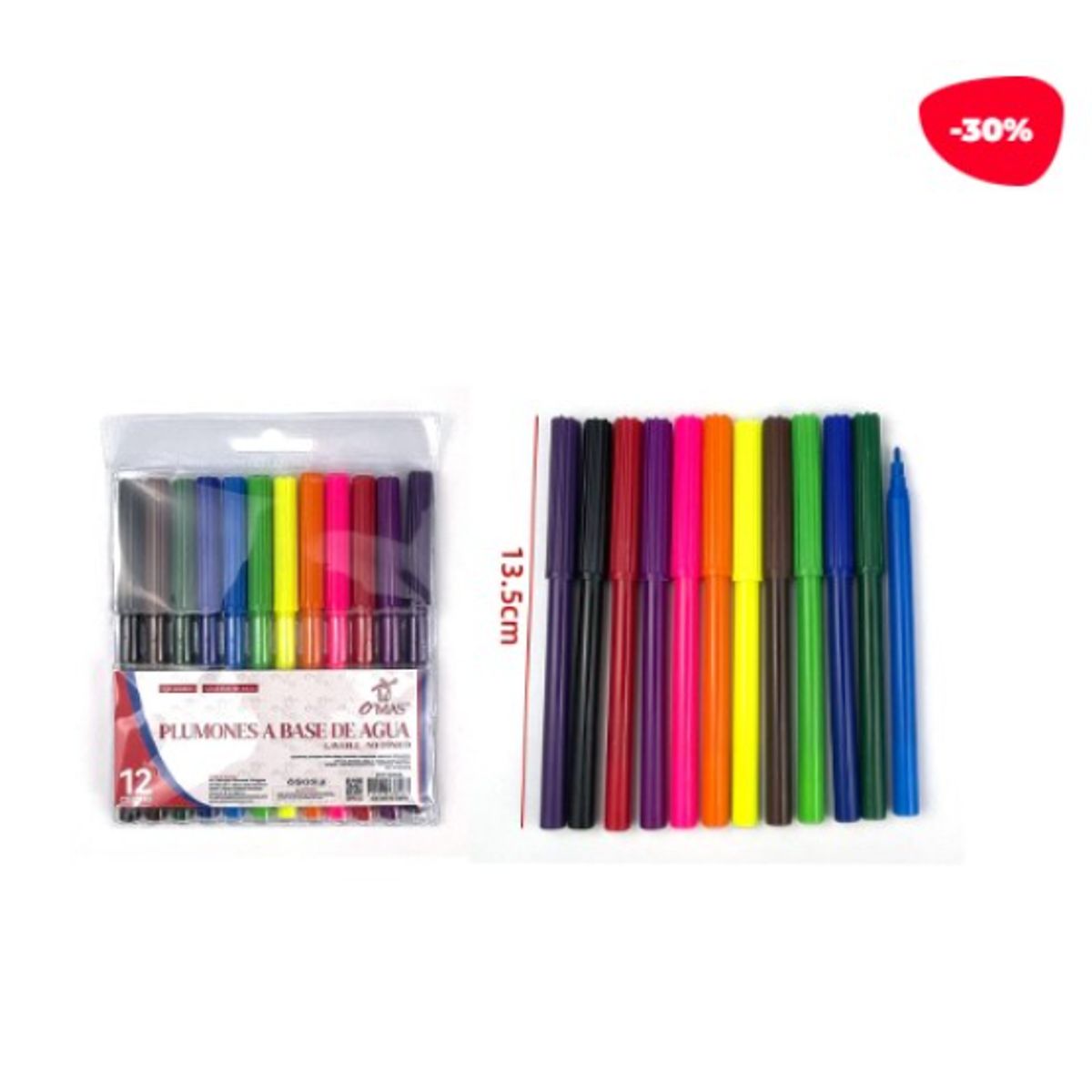 GENERICO - Plumones A Base De Agua 12 Colores 13.5Cm