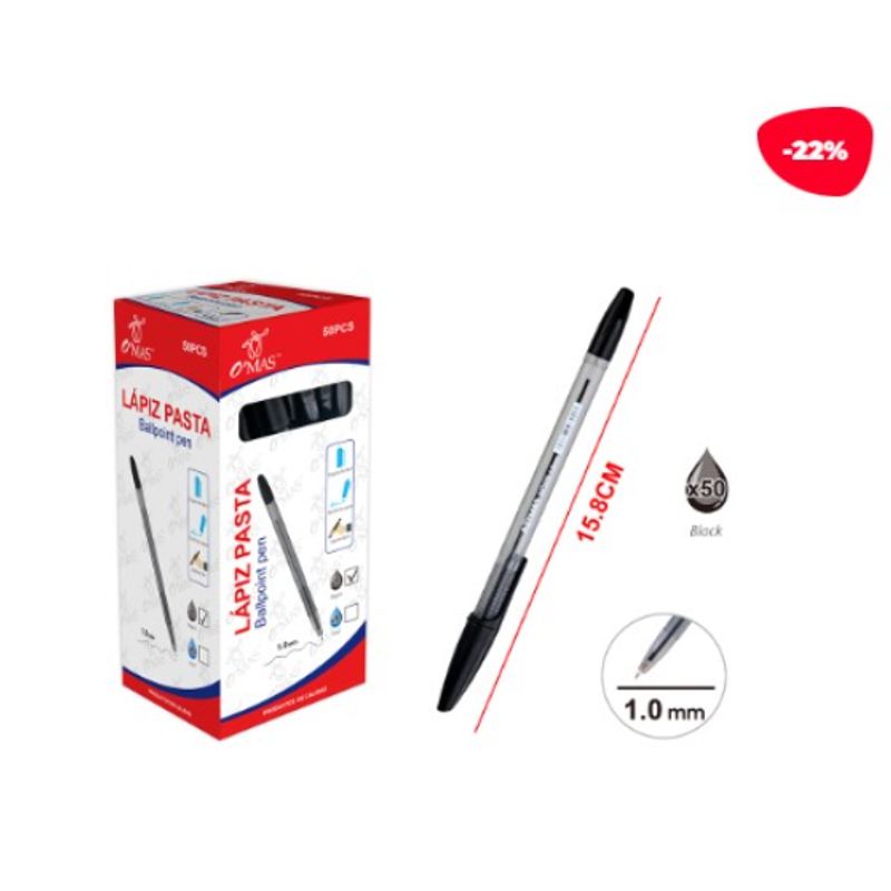 GENERICO - Lapiz Pasta Tinta Color Negro 10Mm 50PCs 158Cm
