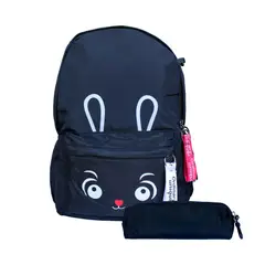 GENERICO - Mochila Escolar Kawaii Con Cara De Conejo + Estuche color negro