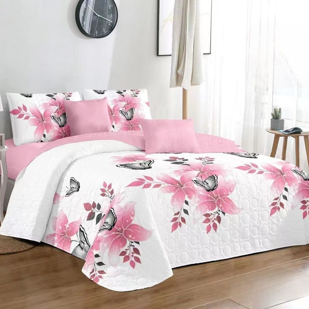 GENERICO - Quilt de Verano 2 plazas. Blanco con Rosas  TFCC503