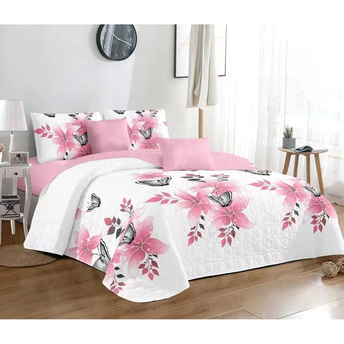 GENERICO - Quilt de Verano 2 plazas. Blanco con Rosas  TFCC503