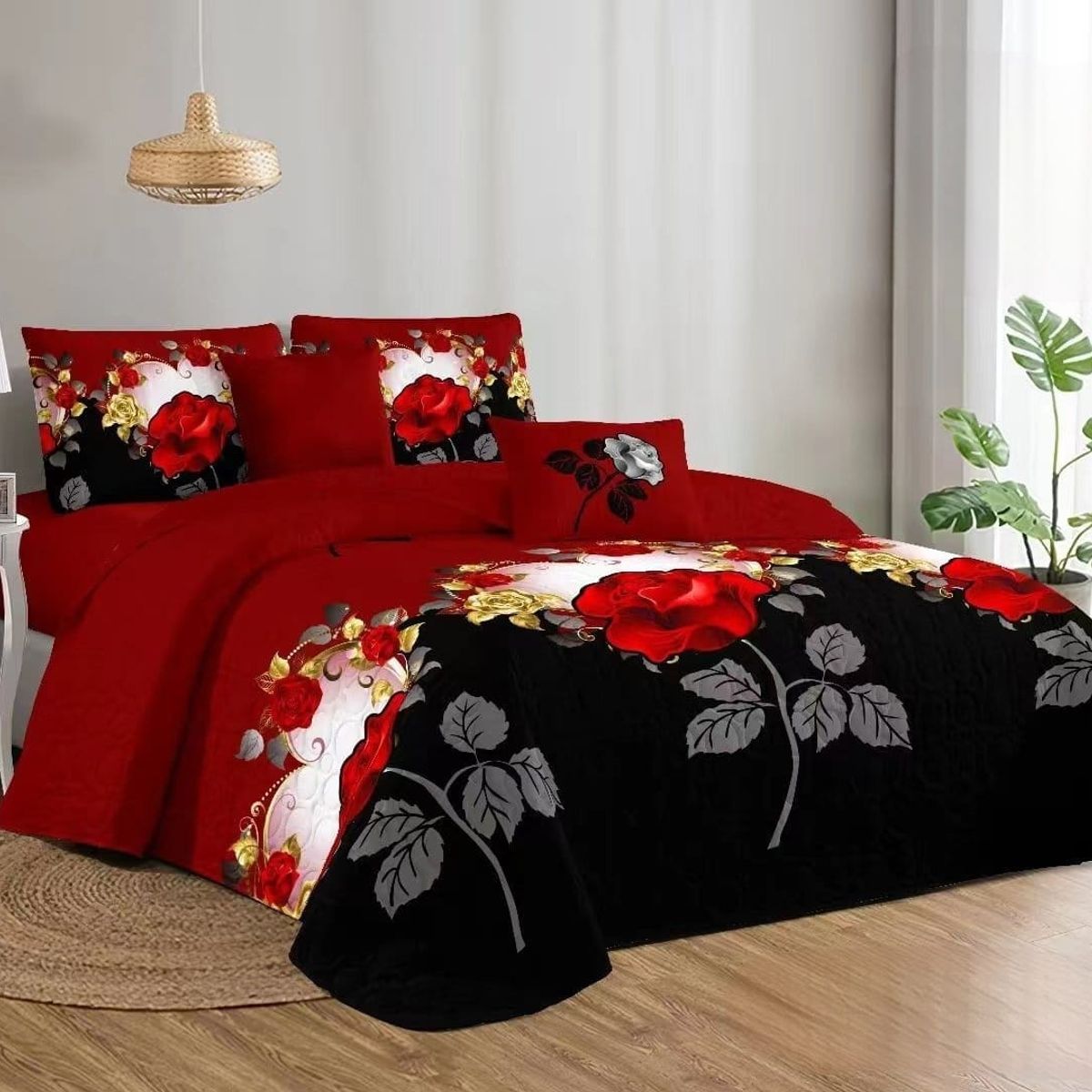 GENERICO - Quilt de Verano 2 plazas. Burdeos con Rosas  TFCC504