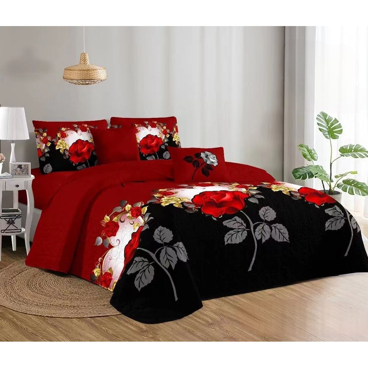 GENERICO - Quilt de Verano 2 plazas. Burdeos con Rosas  TFCC504